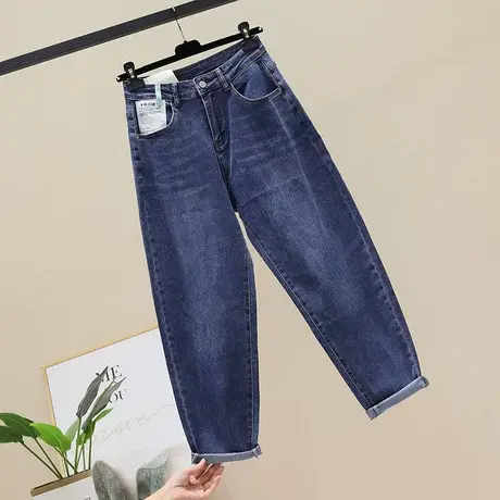 韩国东大门深蓝磨白牛仔老爹裤女薄2023夏季薄款宽松哈伦裤九分裤商品大图
