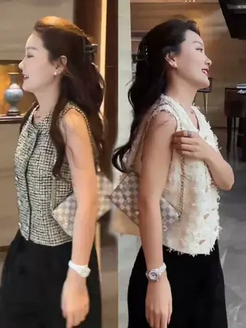 2023秋季新款小香风圆领无袖双排扣马甲韩版小众洋气名媛马夹外套图片