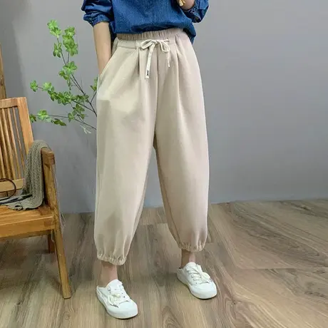 高腰显瘦纯棉休闲裤女士2023春季新款百搭直筒哈伦裤宽松束脚卫裤图片