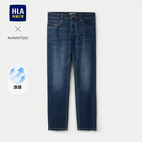 HLA/海澜之家轻商务经典洗水牛仔裤25春夏季新款凉感直筒刺绣裤男商品大图