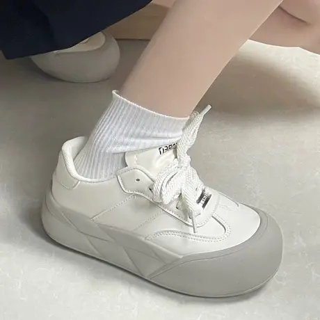 人本小白鞋女鞋2025新款春秋季厚底休闲板鞋百搭女鞋大头面包鞋子商品大图
