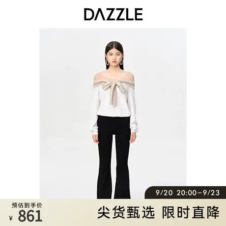 DAZZLE地素奥莱秋别致网纱拼接假一字领毛衣针织衫上衣女图片