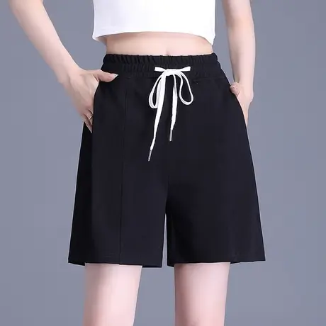 黑色短裤女款夏季高腰显瘦加大码宽松中年妈妈休闲冰丝运动五分裤图片