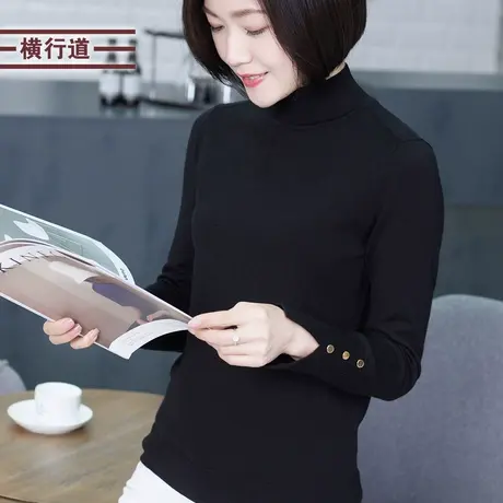 23圆领套头毛衣开叉长袖冬装新款羊毛衫纯色打底衫女上衣黑色小衫图片