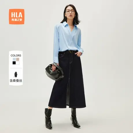 【含桑蚕丝】HLA/海澜之家休闲长袖白衬衫秋季新含莫代尔衬衣女装商品大图