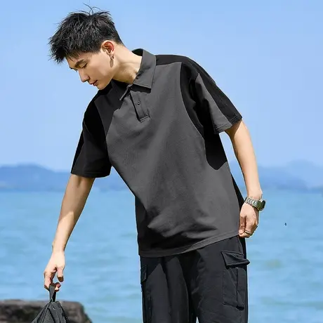 唐狮夏季新款男短袖Polo衫拼接撞色翻领上衣青少年运动T恤潮图片