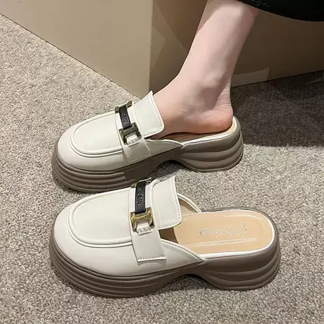 包头半拖鞋女新款2023秋外穿法式气质厚底女鞋时尚小香风懒人单鞋商品大图