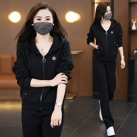 拉夏贝尔高档运动套装女秋季2025新款时尚减龄连帽卫衣卫裤休闲服商品大图