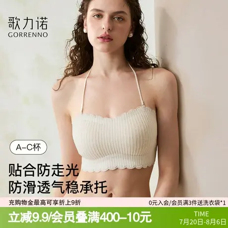歌力诺无肩带抹胸挂脖内衣女夏薄款美背心收副乳防下垂蕾丝文胸罩商品大图