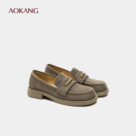 奥康 女鞋2025秋季乐福鞋气质绒皮一脚蹬浅口懒人单鞋通勤平底商品大图