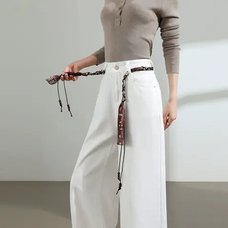 白色明线阔腿牛仔裤女2025春秋新款高腰宽松显瘦垂感直筒拖地裤子商品大图