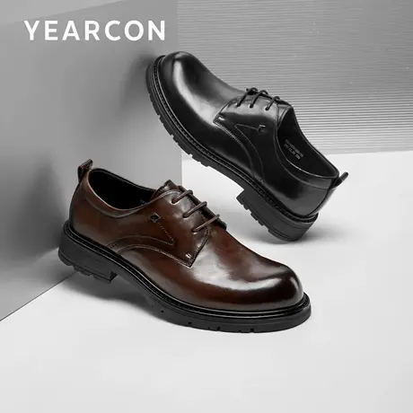 意尔康皮鞋男2025秋季新款头层牛皮时尚大码休闲鞋系带通勤德比鞋商品大图
