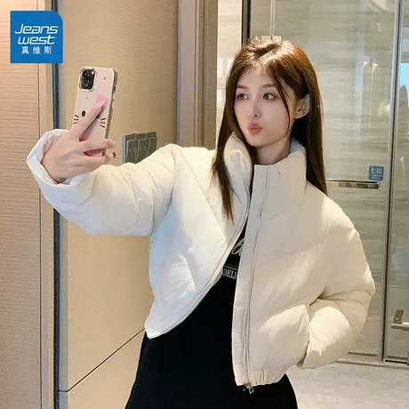 GL真维斯白色面包服外套女2025新款冬季小个子短款立领韩系棉服女图片