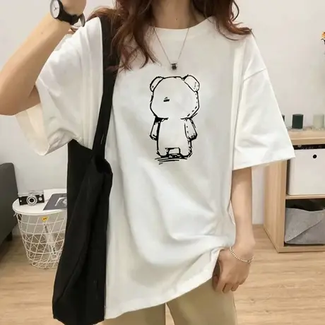 纯棉短袖t恤女2025新款宽松休闲遮屁股中长款大码欧货减龄上衣夏商品大图