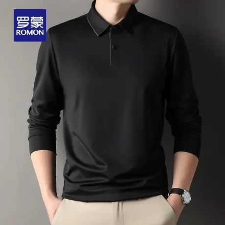 罗蒙男士商务休闲长袖POLO衫2025秋季新款时尚简约弹力翻领T恤衫图片