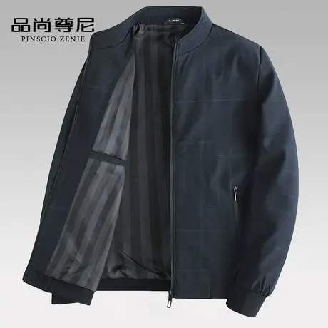 爸爸春装外套中老年简约印花格纹立领商务休闲男士上衣夹克春秋款商品大图
