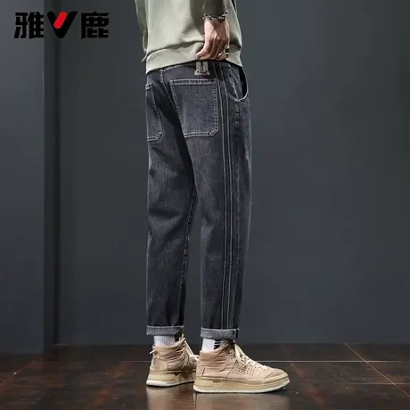 雅鹿2026春秋季新款宽松直筒牛仔裤男青年时尚港风潮牌百搭长裤子图片