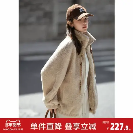 唐狮2026秋冬女立领左胸细节羊羔毛一手长外套毛茸茸百搭日常图片