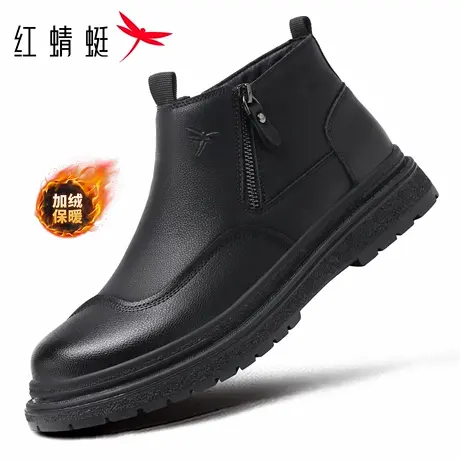 红蜻蜓男鞋冬季鞋子男士高帮休闲皮鞋工装鞋男真皮加绒保暖马丁靴商品大图