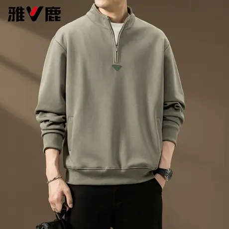 雅鹿宽松时尚新中式半拉链立领卫衣2026春季新款男青年长袖打底衫图片