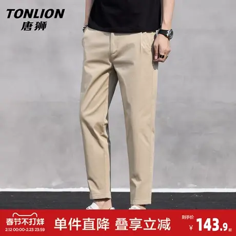 唐狮春季纯棉休闲裤男士薄款宽松修身直筒九分裤2026新款裤子男GB商品大图