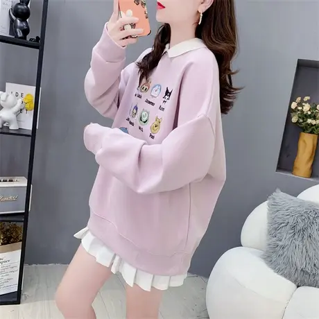 日系卡通刺绣娃娃领卫衣女早秋2023新款宽松洋气减龄甜美网红上衣商品大图