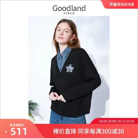 音儿美地女装2022冬季新款POLO领绣章假两件针织衫高级感商品大图