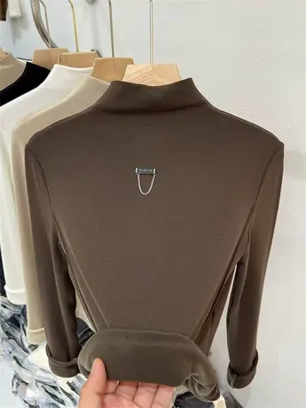 半高领修身羊绒针织衫女简约2023秋冬加薄绒纯色软糯内搭打底上衣图片