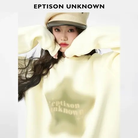 EPTISON卫衣女2023冬装新款宽松加厚重磅复古别致米白色圆领上衣图片
