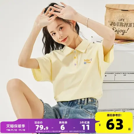 唐狮2022夏新款女Polo短袖T恤女韩版宽松甜美学生外穿别致上衣DY图片