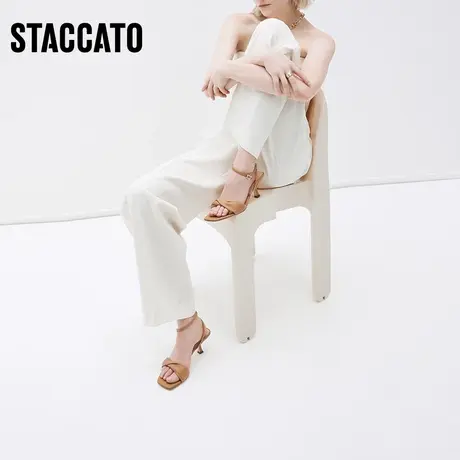 思加图新款奶油鞋简约一字带温柔法式凉鞋高跟凉鞋EBQ10BL2图片