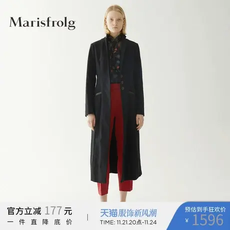 Marisfrolg玛丝菲尔2020秋季新款风衣女中长款过膝黑色纯棉外套商品大图