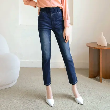 桔熊秋冬季加绒加厚牛仔长裤子女保暖弹力高腰小脚裤大码潮BA6908图片