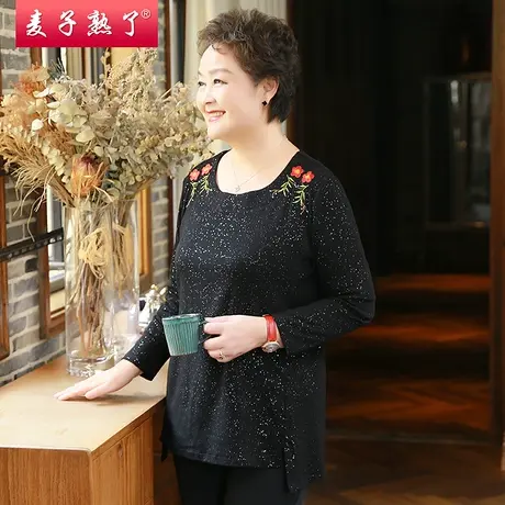 妈妈春装打底t恤针织衫长袖夏新款50岁奶奶洋气上衣秋中老年女装商品大图