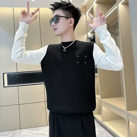 冬季假两件针织衫痞帅简约小众ins个性打底衫毛线衣内搭轻熟毛衣商品大图