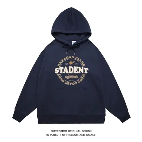 美式复古小众设计感印花黑色连帽卫衣男2023秋季宽松长袖男上衣商品大图