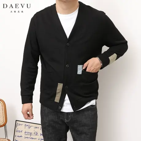 大山E店秋春新款拼接日韩系潮胖子大号加肥加大码男士针织布开衫商品大图