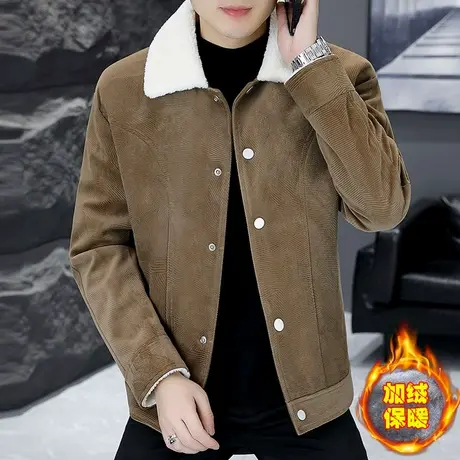 冬季加绒加厚外套男休闲百搭呢子夹克痞帅轻熟风通勤羊羔毛领棉衣商品大图