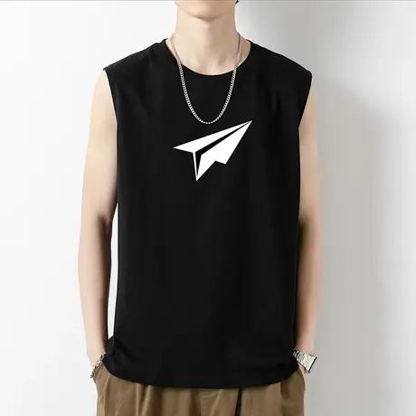 男士背心纯棉夏季外穿宽松跨栏健身运动黑色坎肩篮球宽肩无袖t恤商品大图