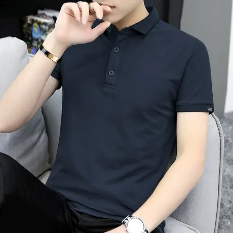 短袖t恤男士潮流翻领POLO衫夏季男装纯色上衣衫半袖简约修身丅恤商品大图