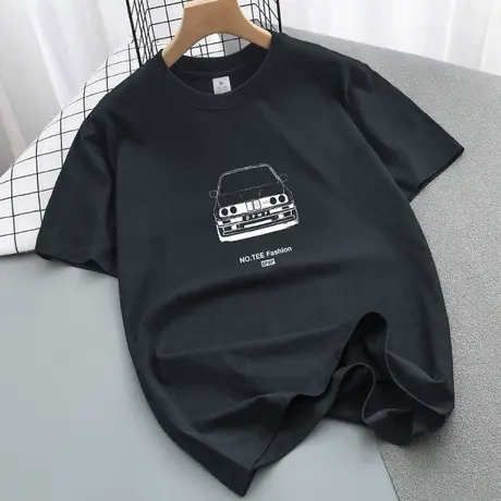 美式重磅纯棉短袖t恤男夏季宽松圆领上衣服全棉半袖打底衫体恤衫商品大图
