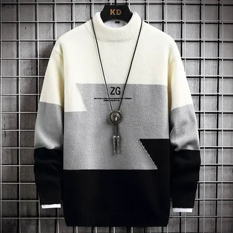 半高领毛衣男秋冬季加厚保暖男士针织衫潮流打底衫青少年线衣外套商品大图