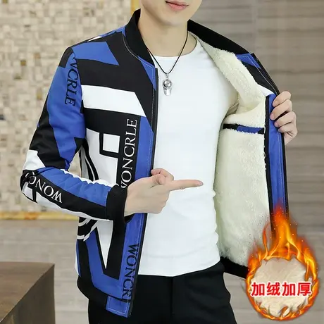 潮牌立领夹克男秋冬季2023新款休闲帅气百搭上衣加绒加厚秋装外套商品大图