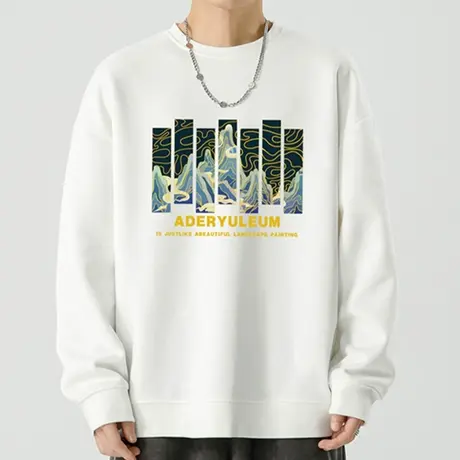 长袖t恤男春秋季新款潮牌宽松内搭打底衫青少年国潮印花圆领卫衣商品大图