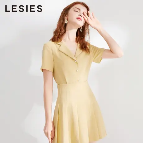 蓝色倾情夏装新款女装 黄色西秋领简约职业风短袖上衣女轻薄西装图片