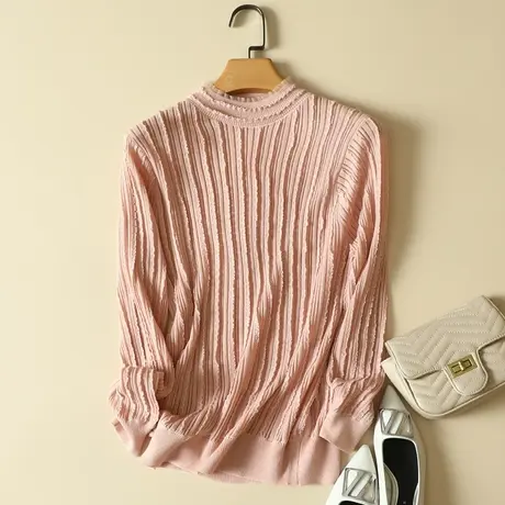 春装2024年新款蕾丝长袖针织女士半高领套头毛衣宽松打底衫上衣女图片