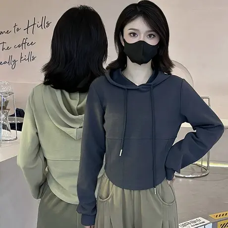 连帽卫衣女秋冬2023新款设计感小众百搭宽松显瘦拼接休闲长袖上衣图片