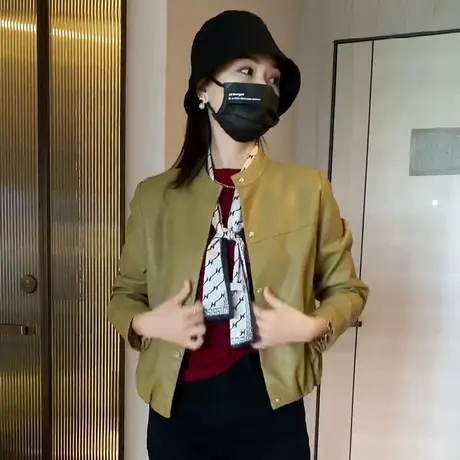 外套女短款皮夹克女装网红新款2023爆款纯色洋气圆领机车小皮衣潮商品大图