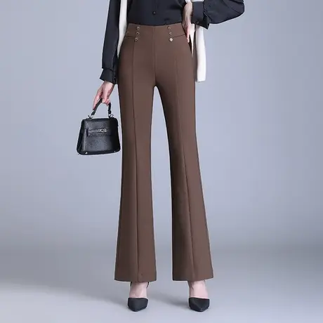 时尚双排扣微喇裤女高腰2023秋季新款裤子垂感修身通勤西装裤长裤商品大图