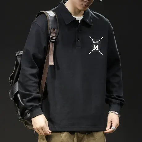 重磅polo领卫衣男2024新款潮牌大码男士长袖t恤内搭打底男款春秋图片